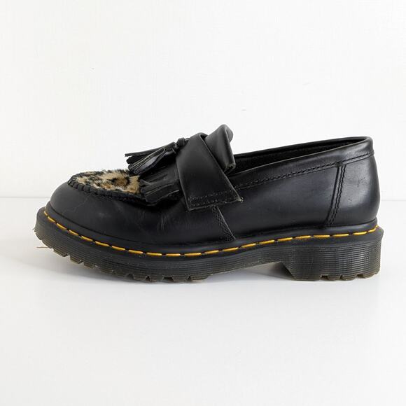 Doc Martens Loafers Adrian 26234021 7 Black Leopard GUC Tassel Shoes Academia - Picture 1 of 14